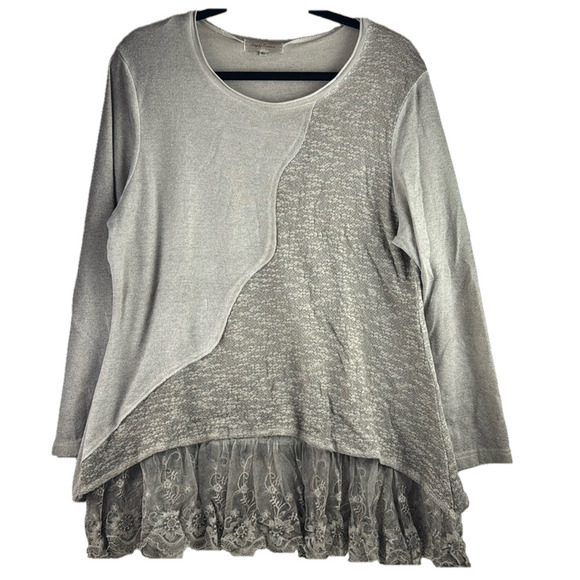 Simply Couture Sand Long Sleeve Knit Tunic with Lace - Picture 1 of 8